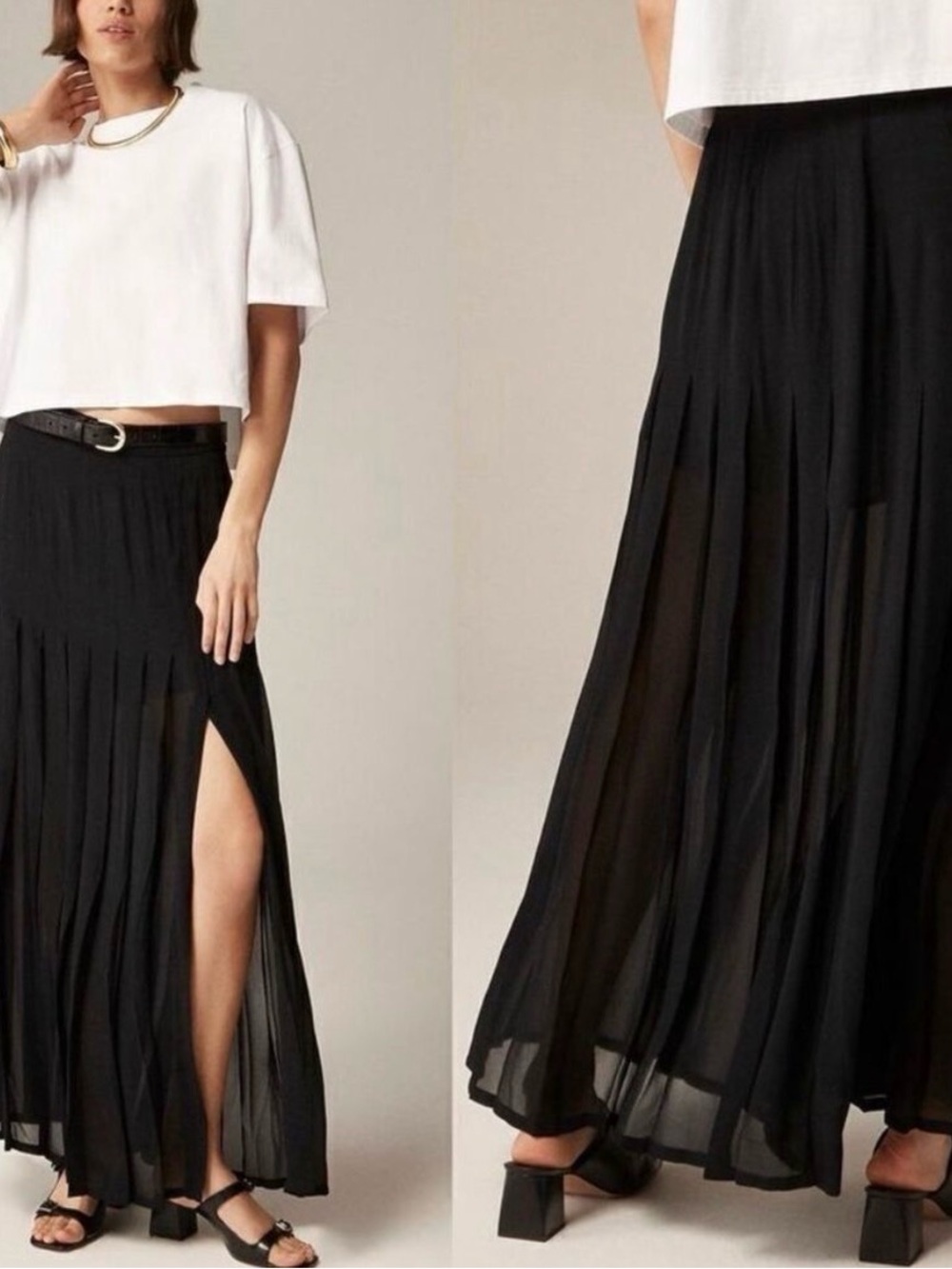 J. Crew Collection Black Pleated Maxi Skirt with High Side Slit NWT 14